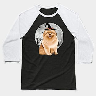 Scary Pomeranian Dog Witch Hat Halloween Baseball T-Shirt